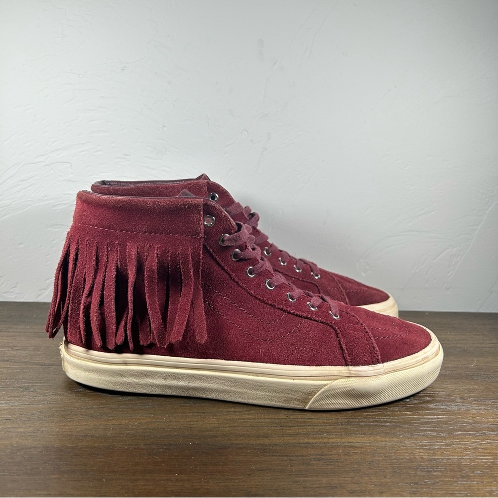 Vans SK8 Hi Moc Fringe Maroon Suede Women's Shoes size 8.5